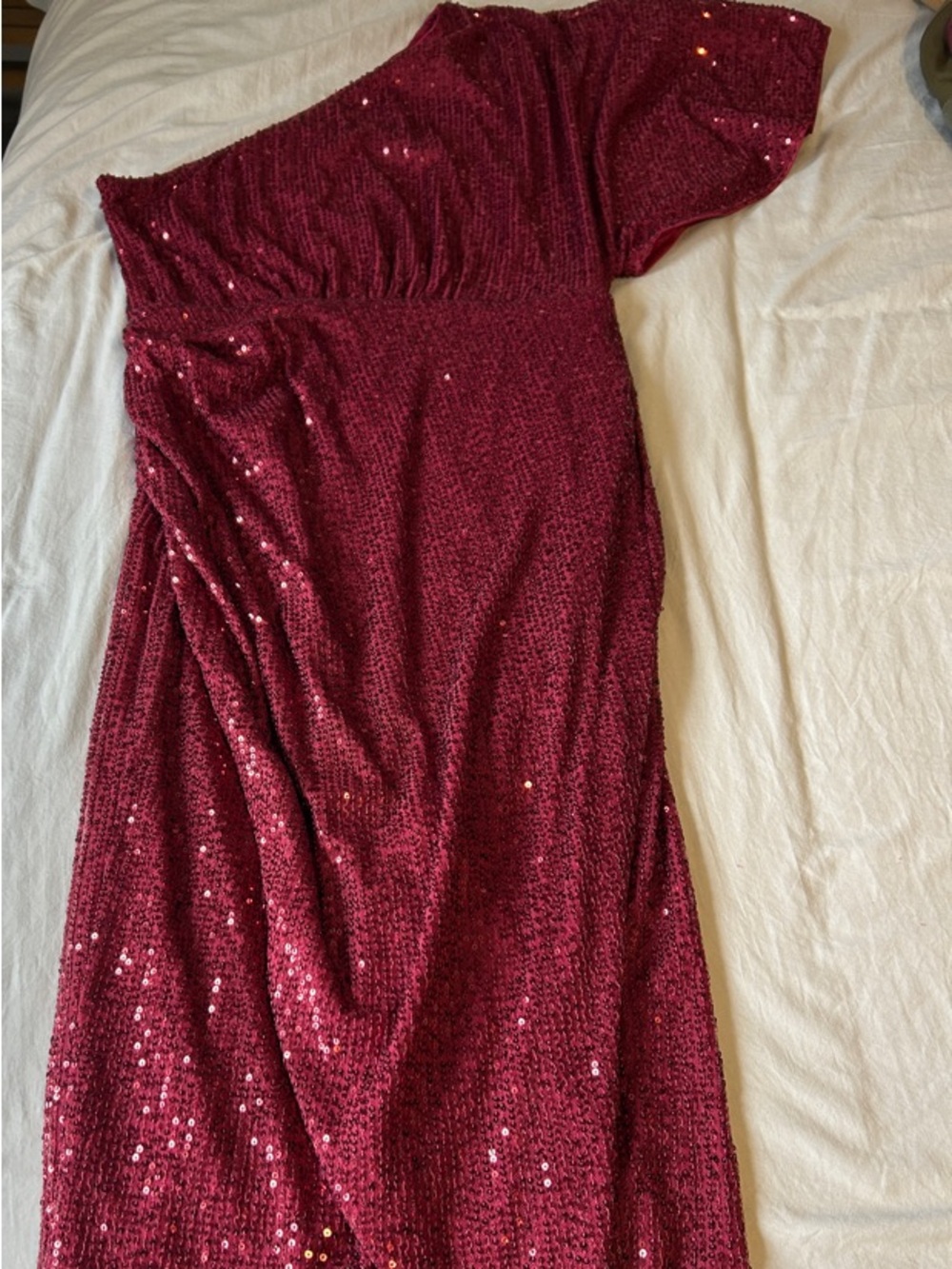 SHEIN Burgundy One-Shoulder Sequin Evening Dress - never been worn